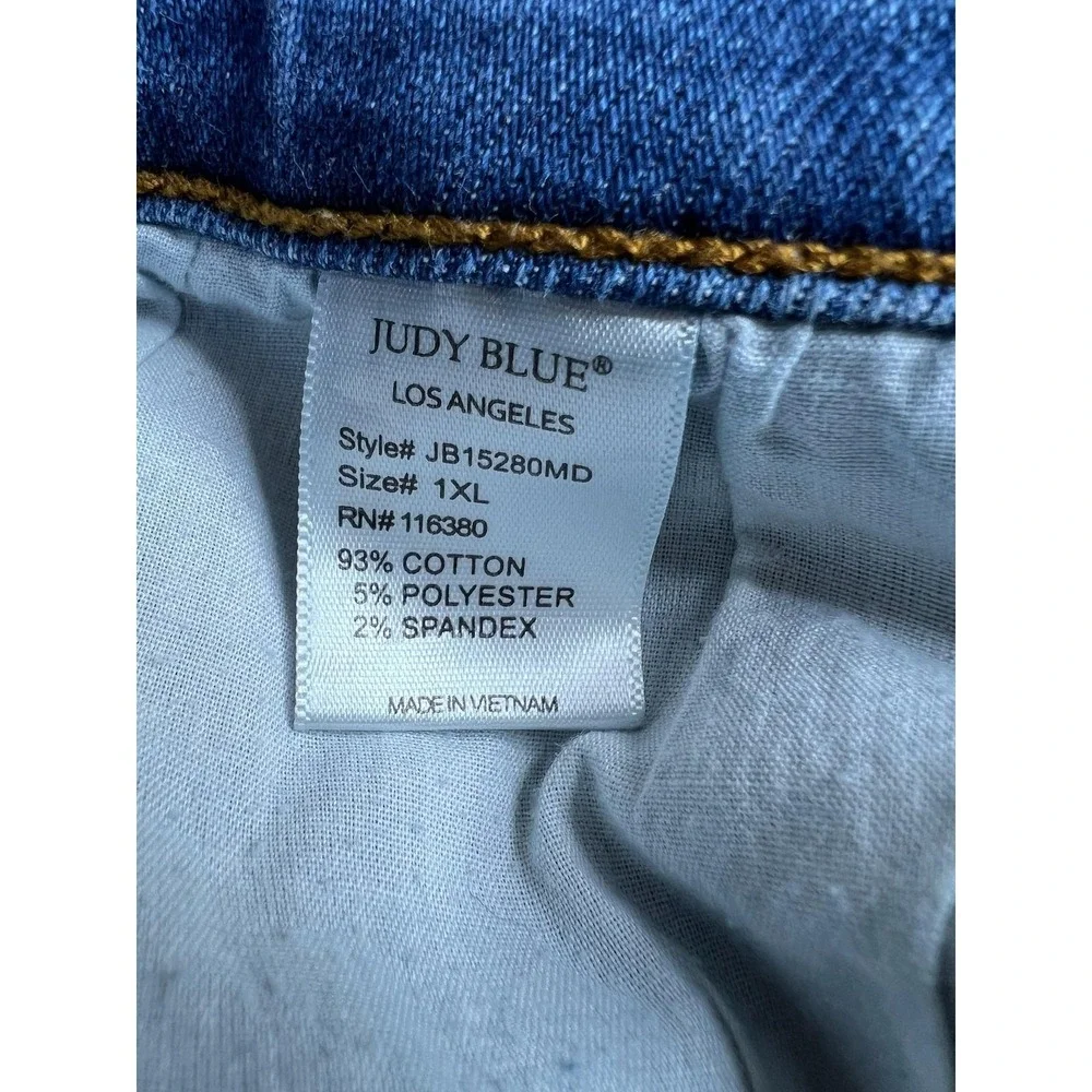 Judy Blue Denim Shorts Womens 1XL Blue Cutoff Distressed Stretch 7 Inseam